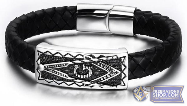 Masonic Bracelet Black Leather | FreemasonsShop.com | Jewelry