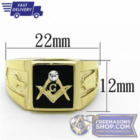 Gold Steel Freemasons Ring Crystal