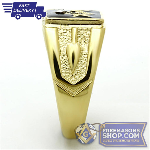 Gold Steel Freemasons Ring Crystal | FreemasonsShop.com | Ring