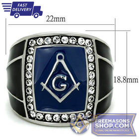 Masonic Ring Polished Stainless Steel Ring Crystal