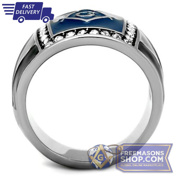 Masonic Ring Polished Stainless Steel Ring Crystal | FreemasonsShop.com | Ring