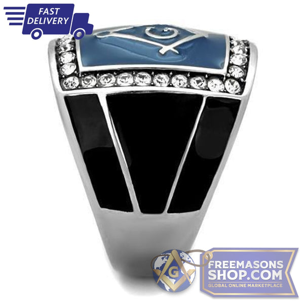 Masonic Ring Polished Stainless Steel Ring Crystal | FreemasonsShop.com | Ring