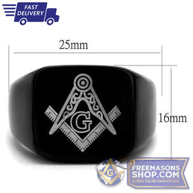 Black Masonic Stainless Steel Ring