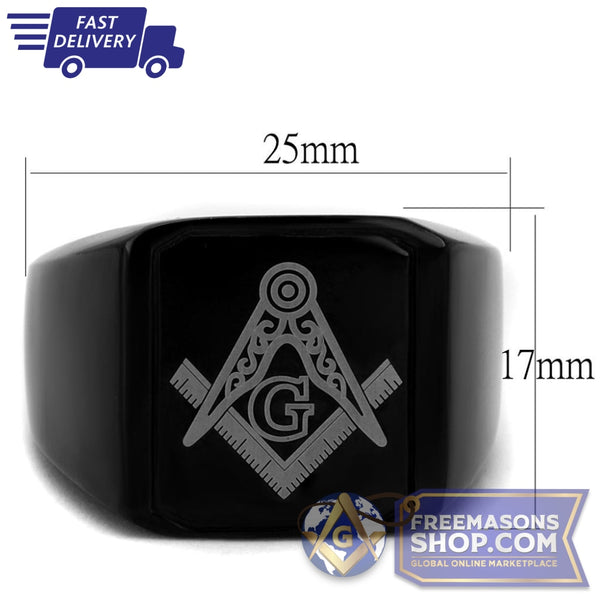 Masonic Black Stainless Steel Ring | FreemasonsShop.com | Ring