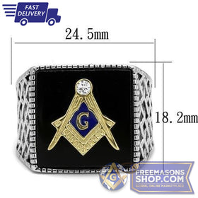 2-Tone Gold Steel Masonic Ring Semi-Precious
