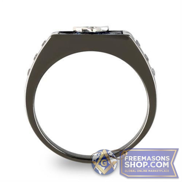 TK3116 - Two-Tone IP Black Stainless Steel Ring with AAA Grade CZ  in Clear