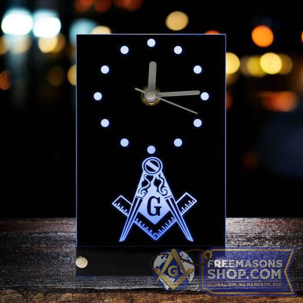 Freemason Electronic Table Clock Square & Compass LED Backlight | FreemasonsShop.com | Clock