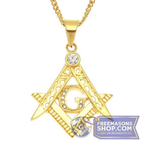 Masonic Gold Necklace with Rhinestones