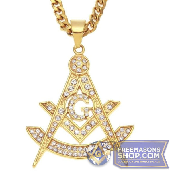 Past Master Rhinestone Gold Necklace | FreemasonsShop.com | Jewelry