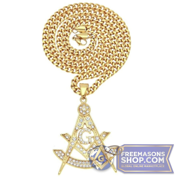 Past Master Rhinestone Gold Necklace | FreemasonsShop.com | Jewelry