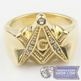 Freemason White Zircon Stainless Steel Ring