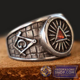 Masonic Red Triangle Crystal Ring