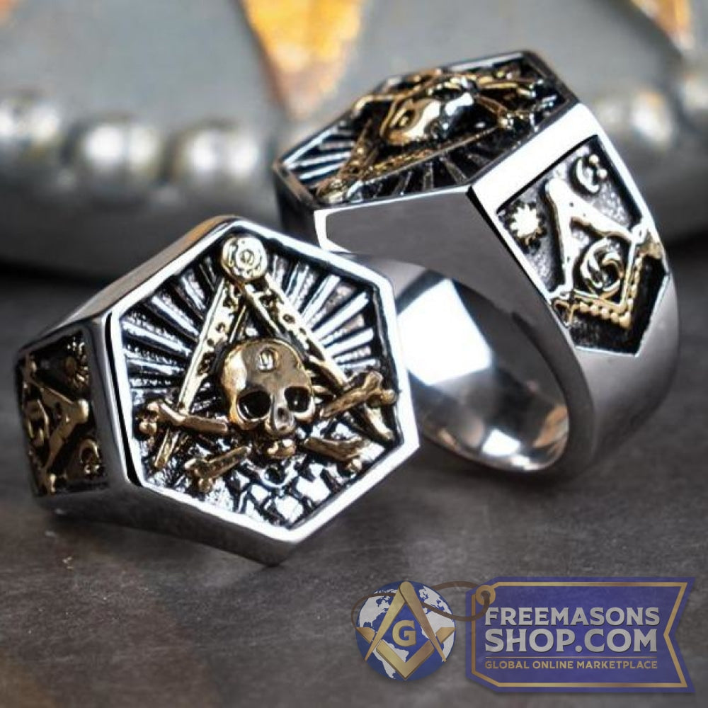 Mason Gold Color Freemason College Style Masonic Rings - with classic  center design and etched symbols - Stainless Steel w/ Gold Plating - Pride  Shack