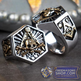 Masonic Skull & Crossbones Hexagon Ring