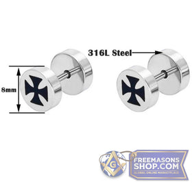 Knights Templar Iron Cross Stud Earrings