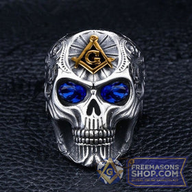 Vintage Skull Steel Crystal Masonic Ring