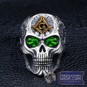 Vintage Skull Steel Crystal Masonic Ring