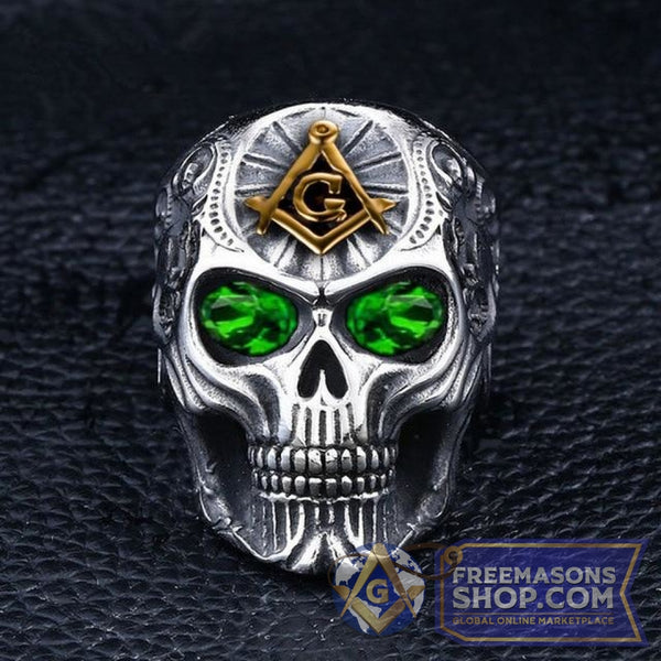Vintage Skull Steel Crystal Masonic Ring | FreemasonsShop.com | Rings