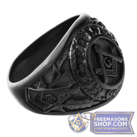 Freemason Black Stainless Steel Ring