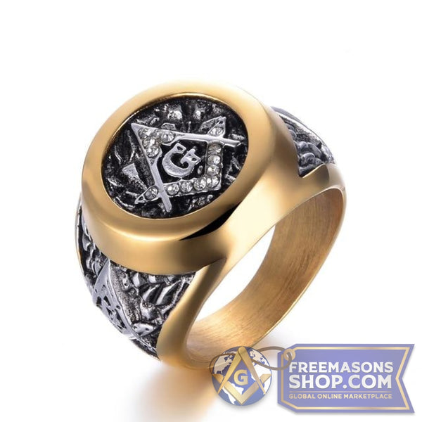 Masonic Inlaid Rhinestone Ring | FreemasonsShop.com | Rings
