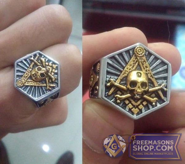 Masonic Skull & Crossbones Hexagon Ring | FreemasonsShop.com | Rings