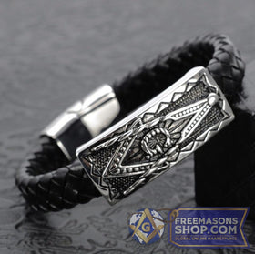 Gold & Silver Leather Masonic Bracelet