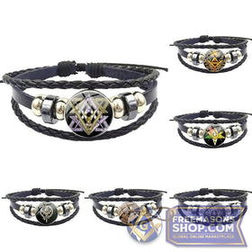 Masonic Black Leather Bracelet (Various Designs)
