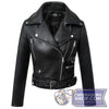 Women's Black Faux Leather Biker Jacket with Belt
