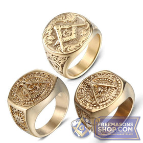 Masonic Vintage Gold Stainless Steel Ring