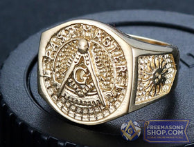 Masonic Vintage Gold Stainless Steel Ring