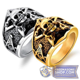 Embossed Skull & Crossbones Masonic Ring
