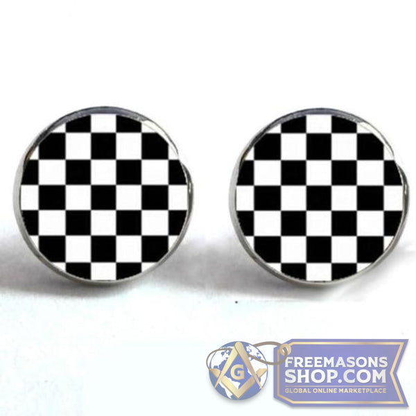 Masonic Checkerboard Stud Glass Dome Earrings | FreemasonsShop.com | Earrings