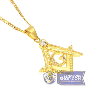 Masonic Gold Necklace with Rhinestones