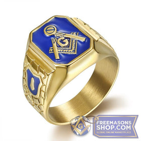 Blue Enamel Masonic Ring