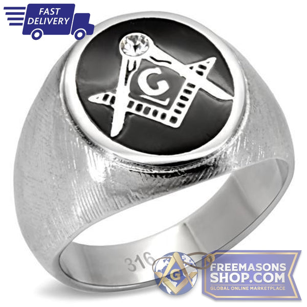 Stainless Steel Masonic Ring Top Grade Crystal | FreemasonsShop.com | Ring
