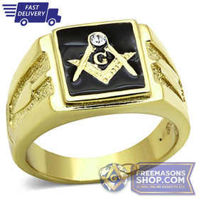 Gold Steel Freemasons Ring Crystal