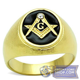 Gold Stainless Steel Crystal Masonic Ring