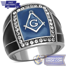 Masonic Ring Polished Stainless Steel Ring Crystal