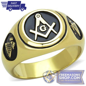 Gold Masonic Ring Stainless Steel
