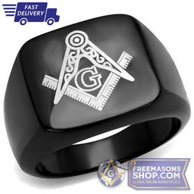 Black Masonic Stainless Steel Ring