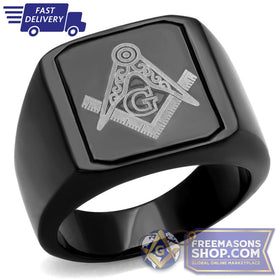 Masonic Black Stainless Steel Ring