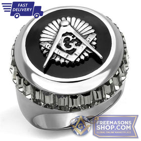 Masonic Crystal Ring Polished Stainless Steel