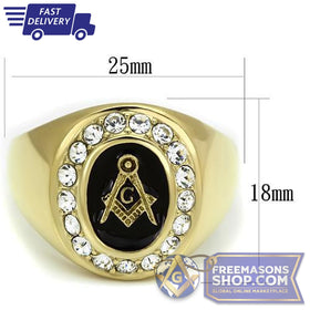 Gold Stainless Steel Masonic Ring Crystal