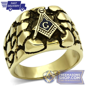 Gold Stainless Steel Masonic Ring