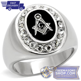 Polished Masonic Stainless Steel Crystals Ring