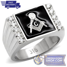Stainless Steel Masonic Ring Cubic Zirconia