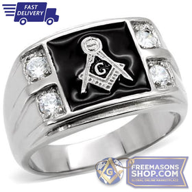 Masonic Ring Stainless Steel Cubic Zirconia