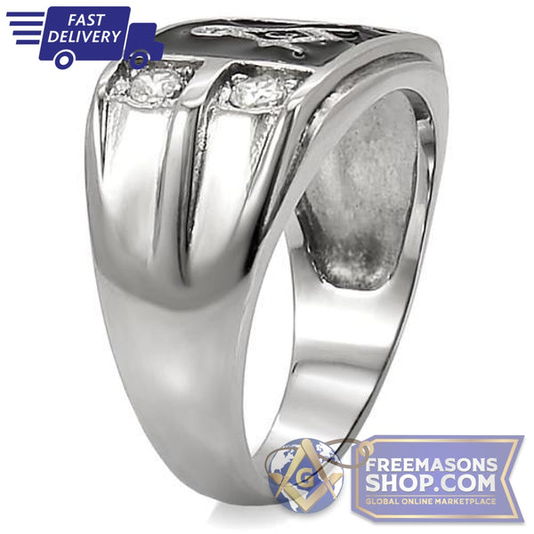 Masonic Ring Stainless Steel Cubic Zirconia | FreemasonsShop.com | Ring